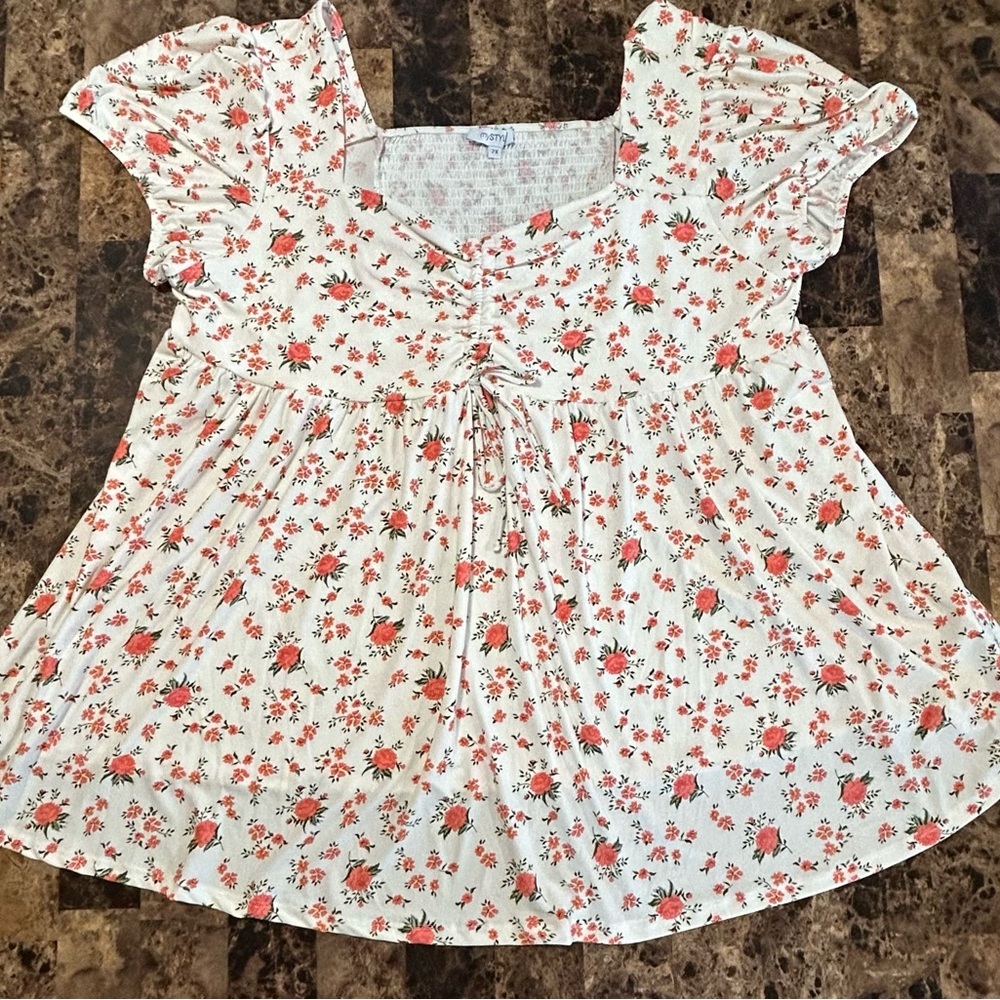 2X - Floral Peasant Blouse